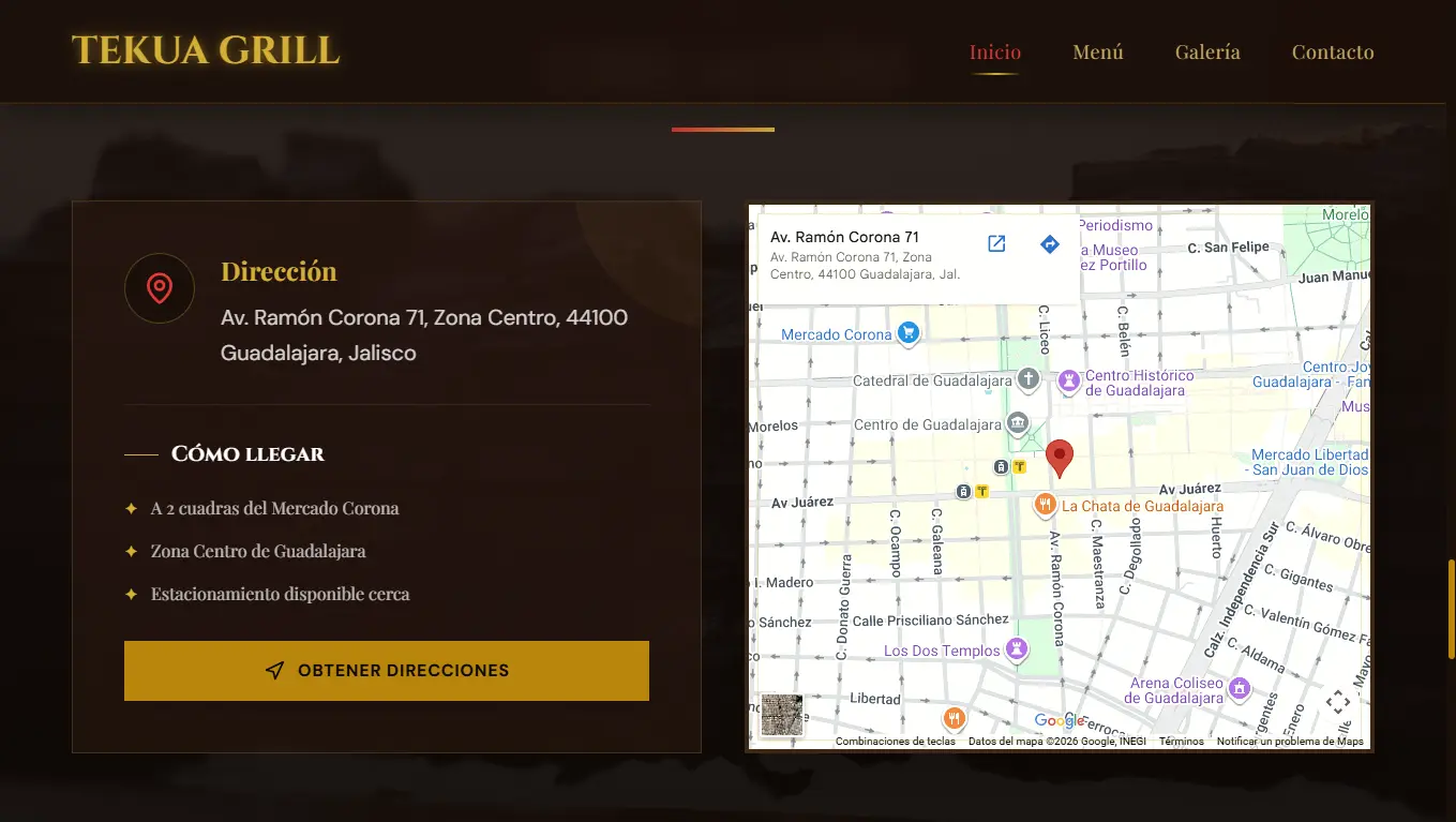 Ubicación y contacto restaurante Tekua Grill Guadalajara