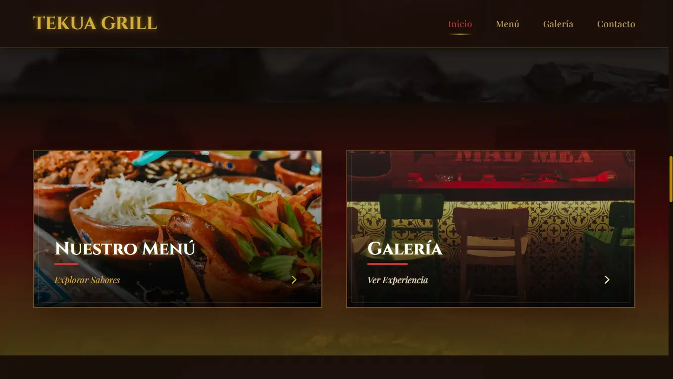 Menú digital y platillos restaurante Tekua Grill